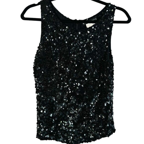 Le Lis Blanc Black Sequin Sleeveless Tank Womens L 100% Viscose Vintage Evening - Picture 1 of 8